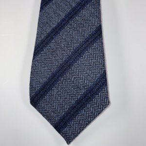 Wool Giorgio Armani Narrow Tie Blue & Grey Herringbone + Diagonal Stripes - EUC